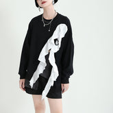 Loose Irregular Lace-Up Color-Block Sweatshirt